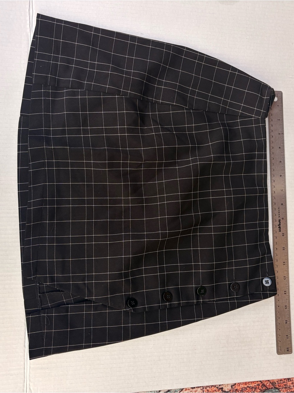 Black Windowpane Button-Front Skirt